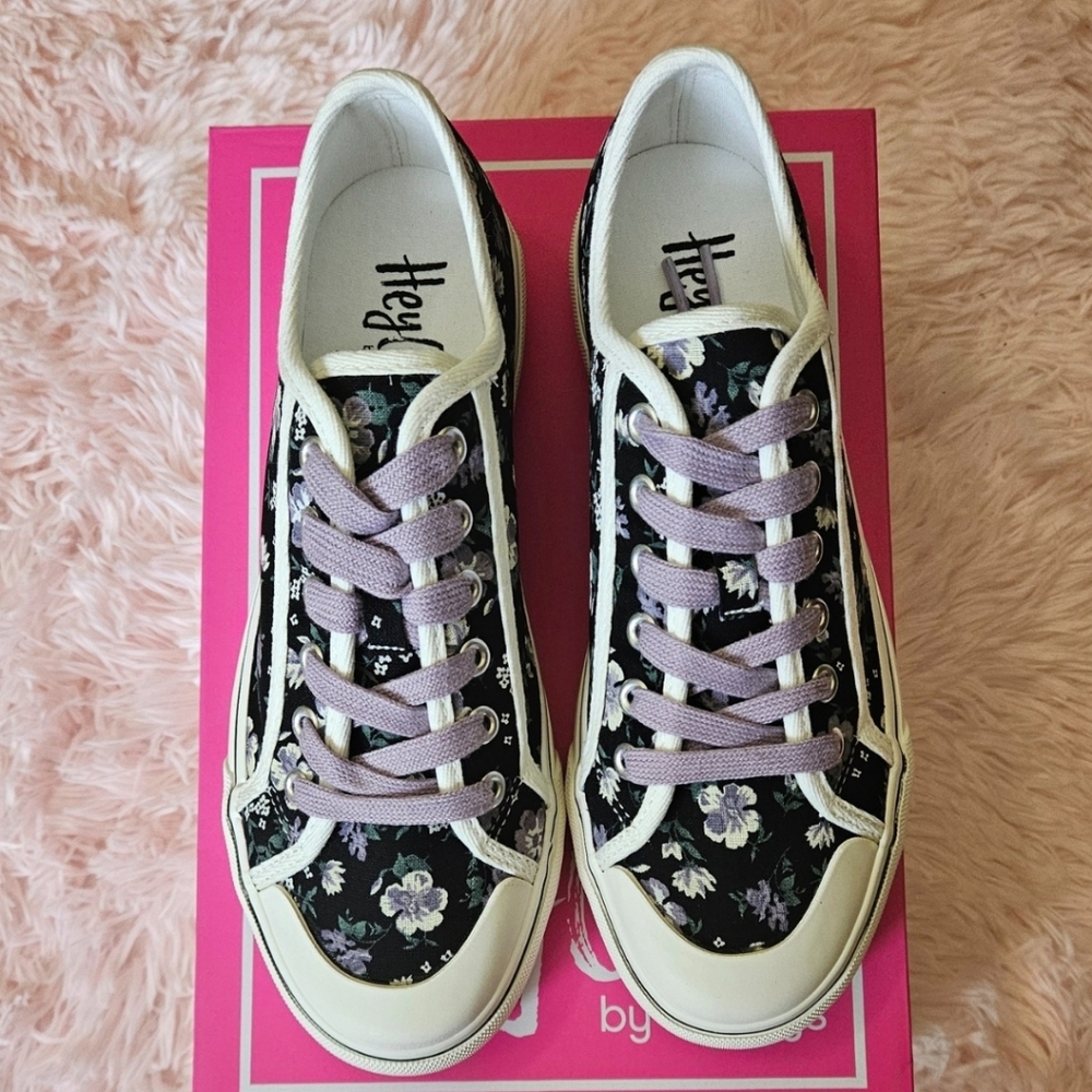 Corkys Floral Black and White Sneakers with Purple Laces - Picture 6 of 8